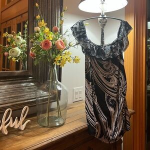 White House Black Market Black and Cream Paisley Blouse